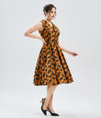 Orange Black Cat Print Jani Swing Dress
