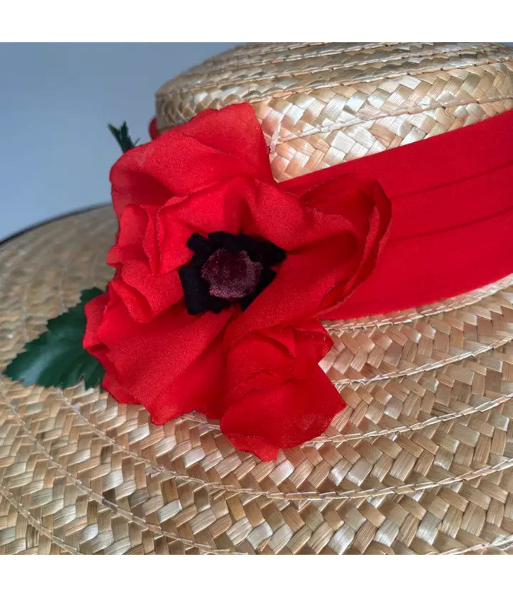Kathy Jeanne Straw Poppy Boater Sun Hat