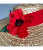 Kathy Jeanne Straw Poppy Boater Sun Hat