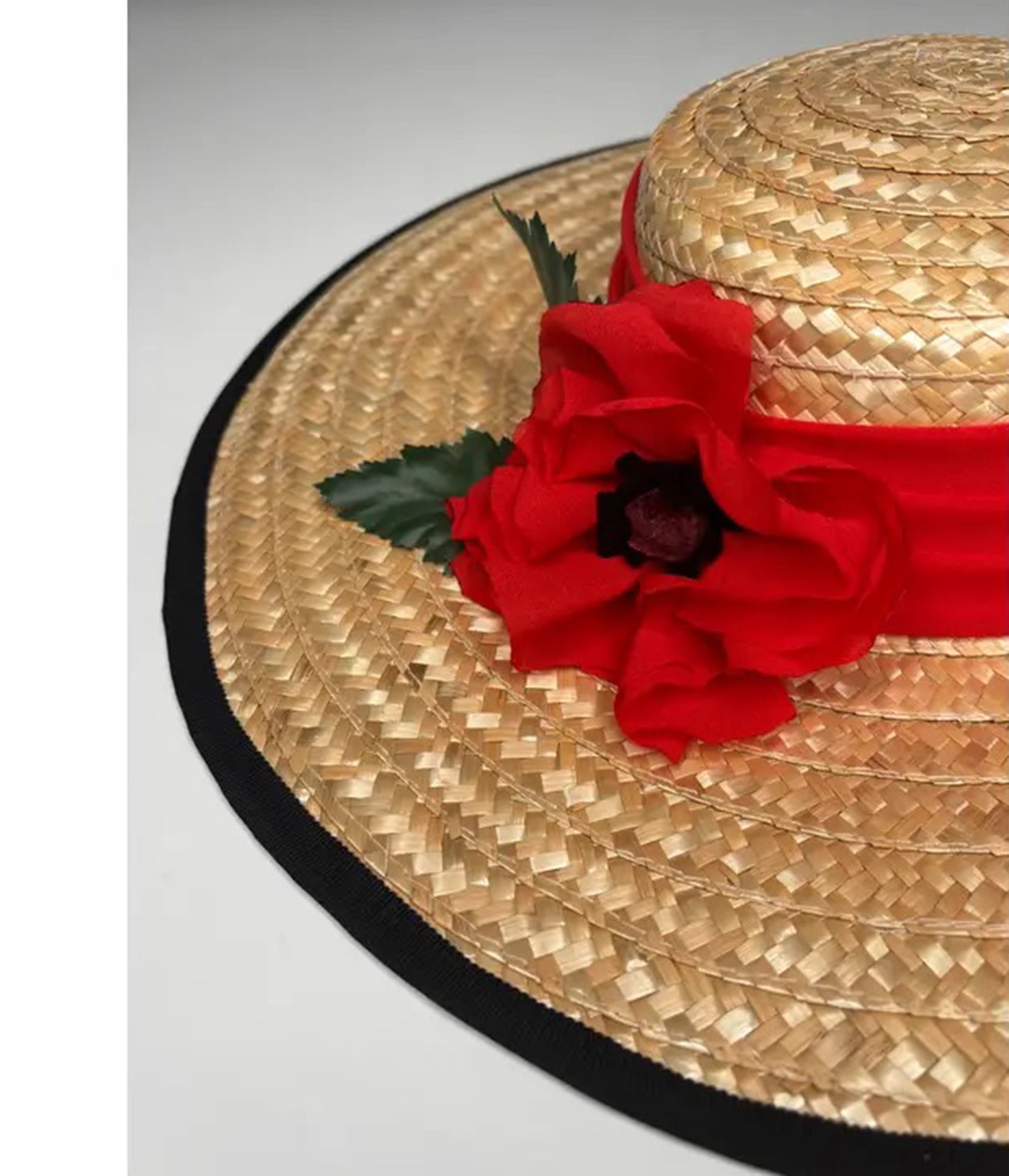 Kathy Jeanne Straw Poppy Boater Sun Hat