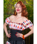 Multicolor Diamond Print Peasant Top
