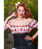 Multicolor Diamond Print Peasant Top