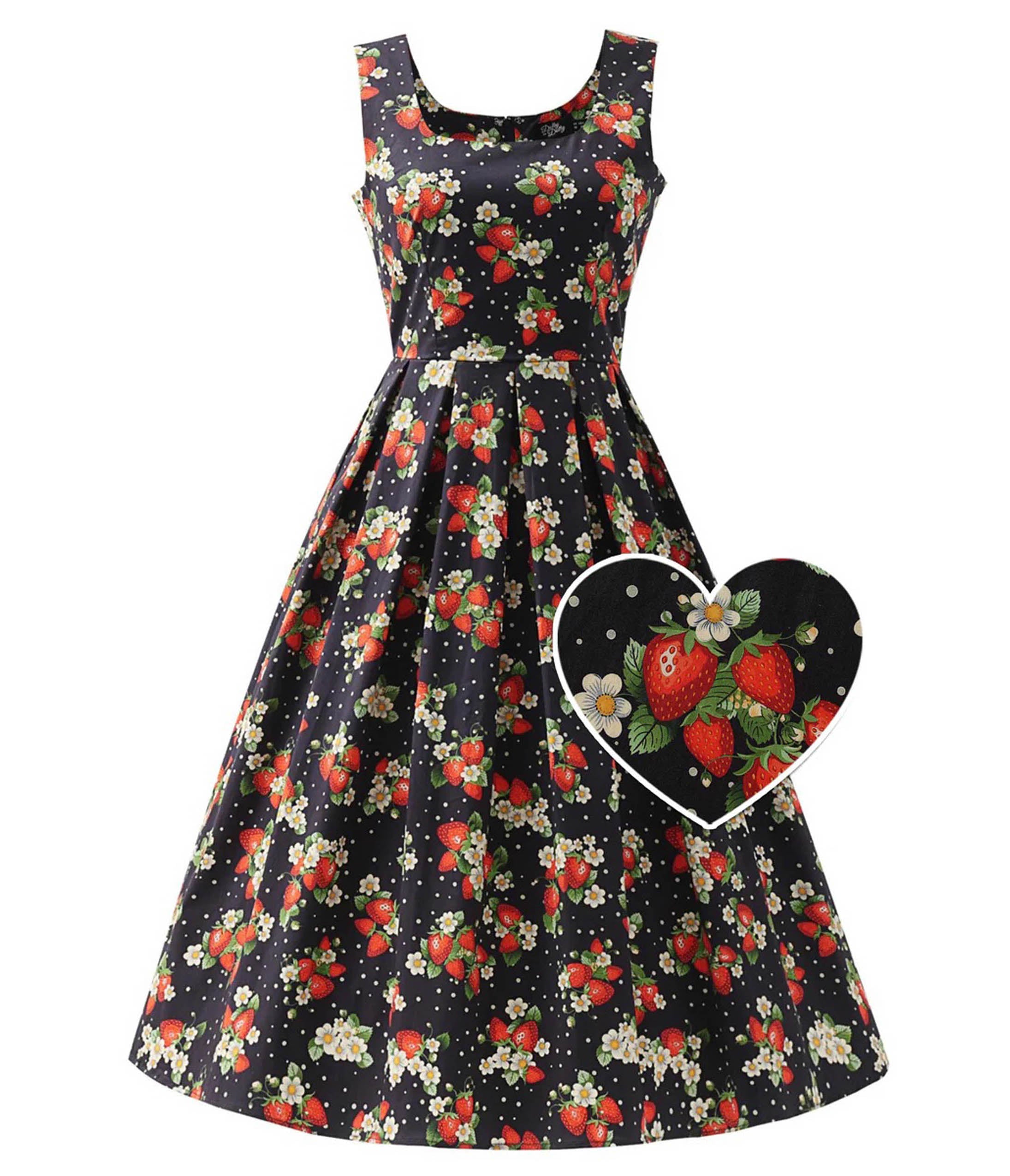 Black Strawberry & Polka Dot Print Ophelia Swing Dress