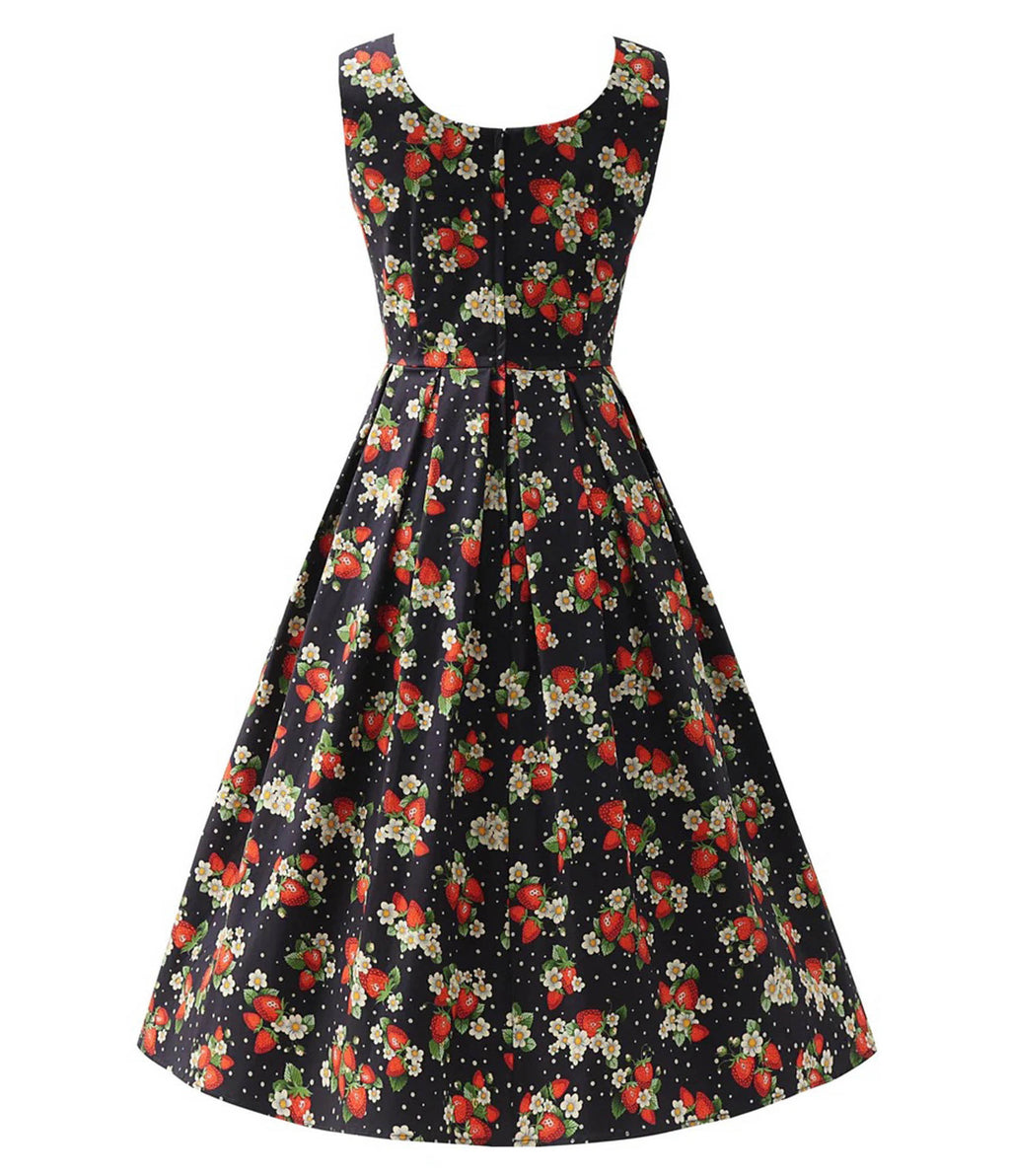 Black Strawberry & Polka Dot Print Ophelia Swing Dress
