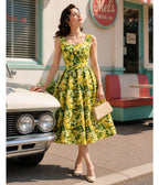 Dolly & Dotty Yellow Polka Dot Lemon Print Flare Dress