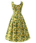 Dolly & Dotty Yellow Polka Dot Lemon Print Flare Dress
