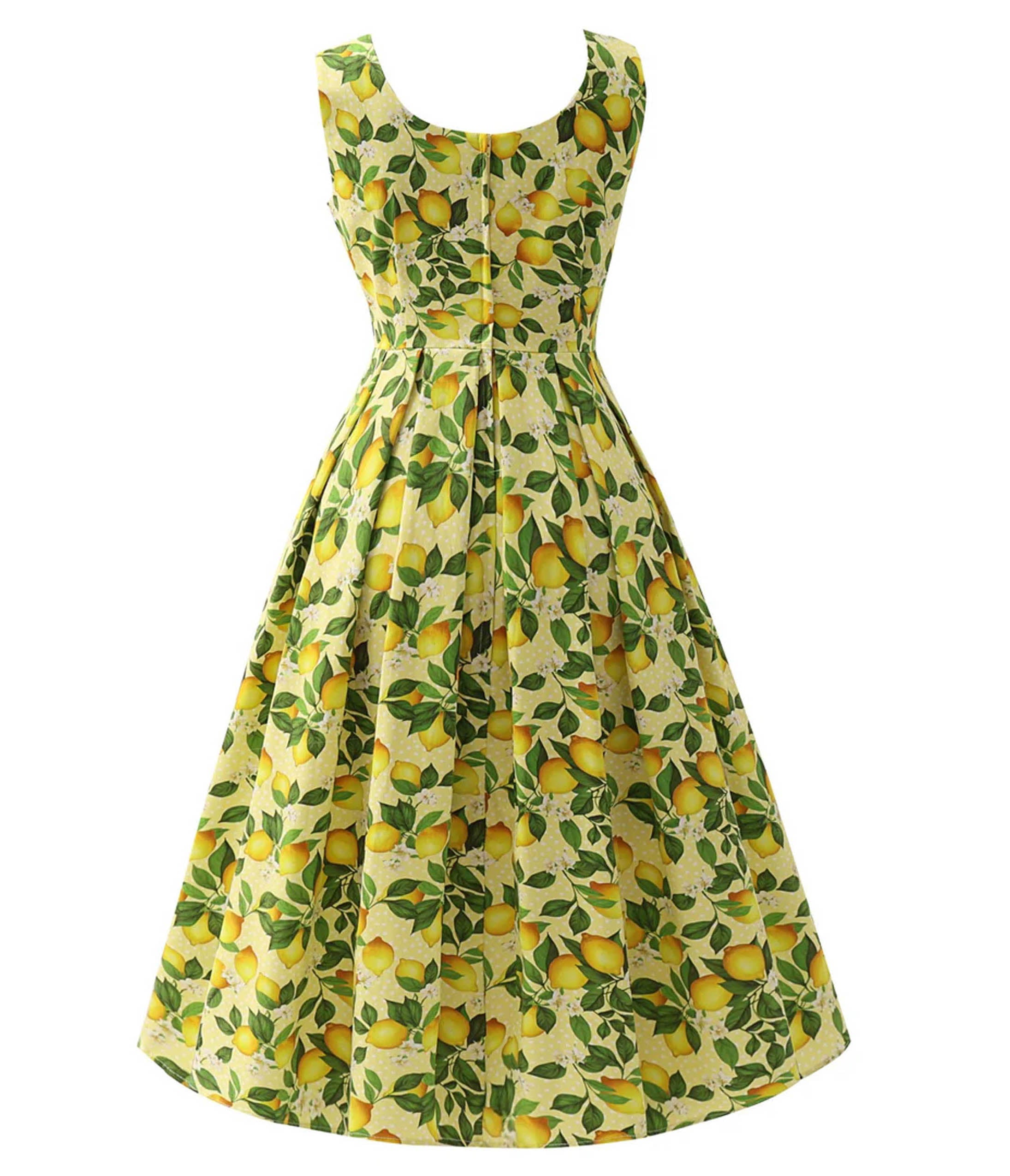 Dolly & Dotty Yellow Polka Dot Lemon Print Flare Dress