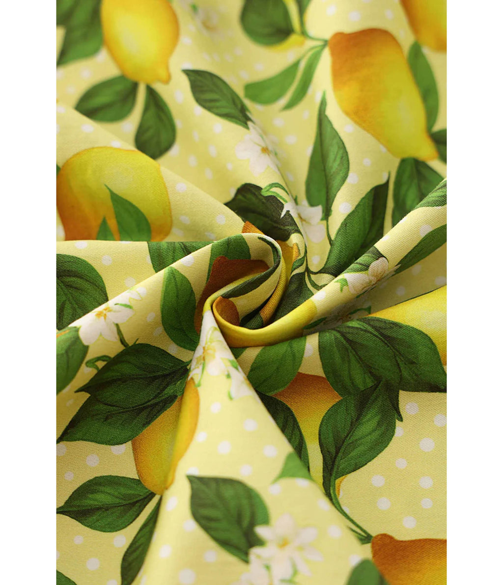 Dolly & Dotty Yellow Polka Dot Lemon Print Flare Dress