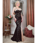 Elle Rebel Black Lace & Satin Mermaid Evening Gown