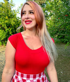 Retrolicious Red Retro Boat Neck Top