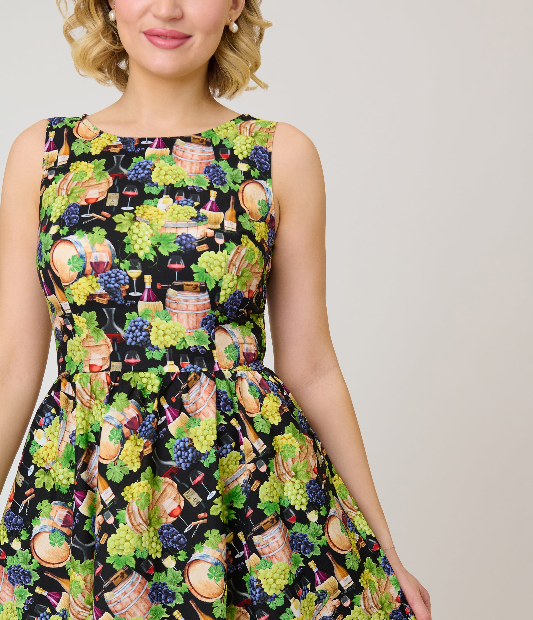Retrolicious Winery Print Swing Dress