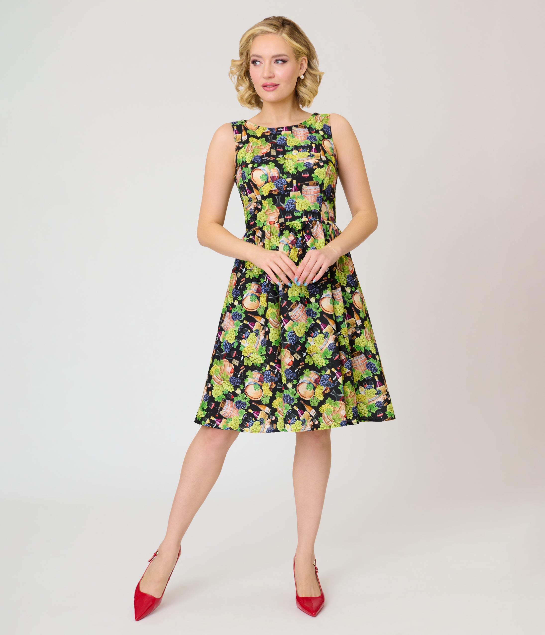 Retrolicious Winery Print Swing Dress