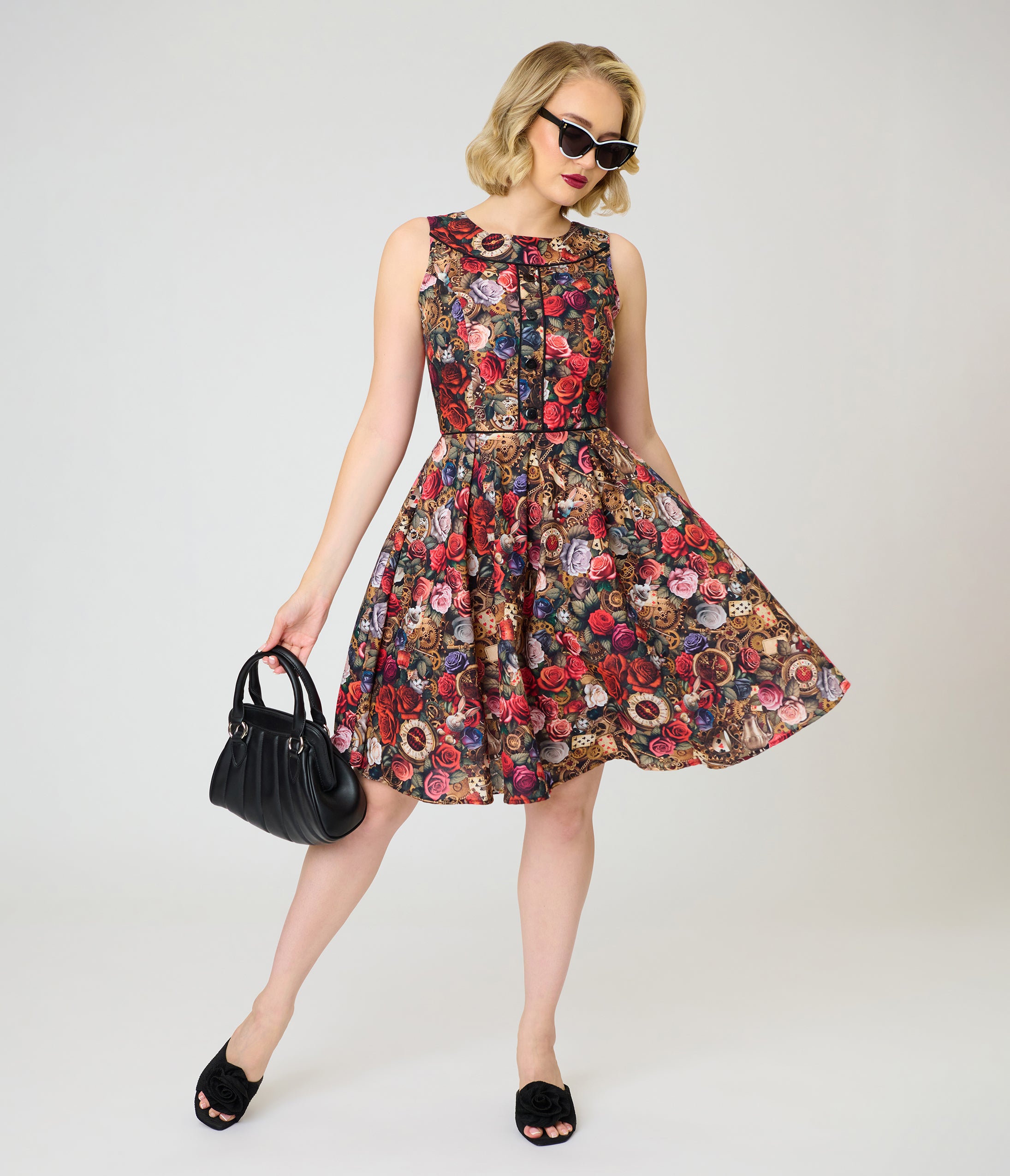 Retrolicious Floral Rabbit Print Elizabeth Dress 1X