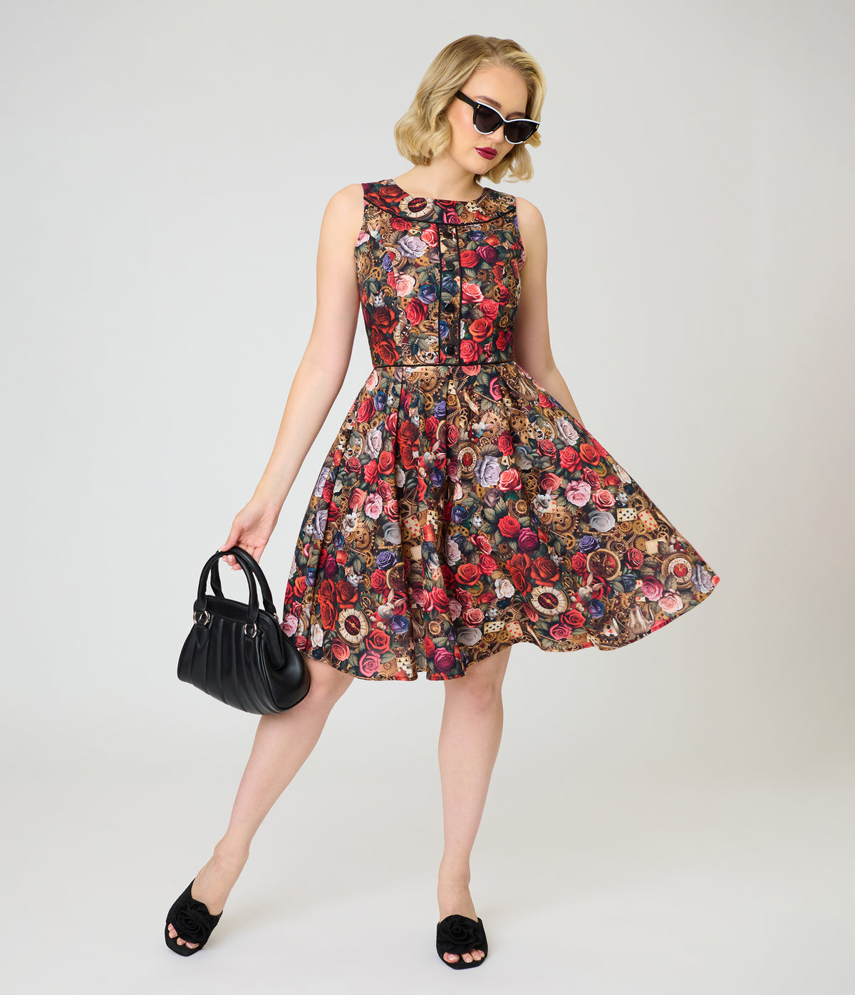 rabbit design dresses Retrolicious Floral Print Elizabeth Dress Color:Quartz black and purple Blue Tiered Maxi Dress Midi dress This dress comes in