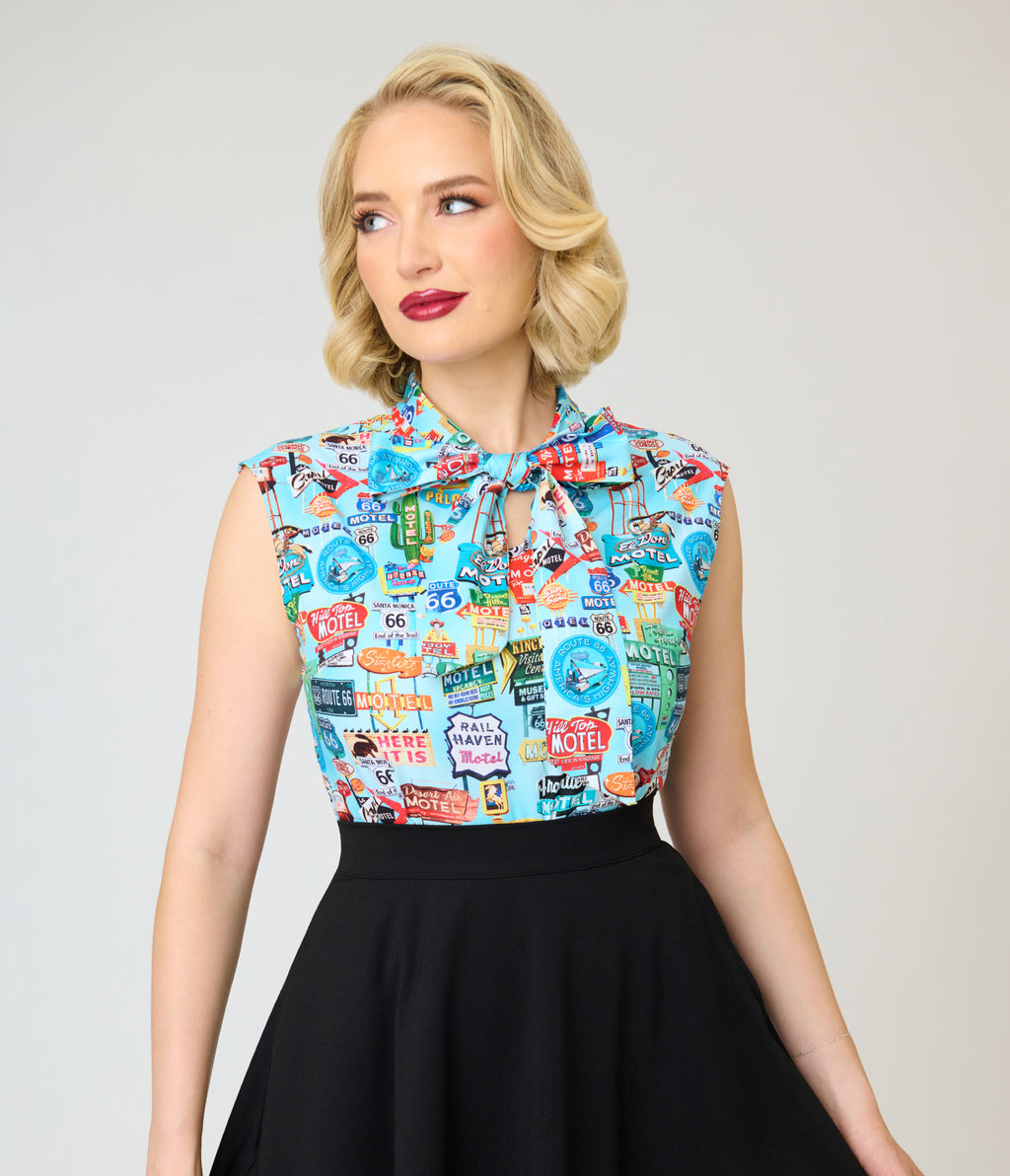 Retrolicious Retro Signs Cotton Bow Blouse