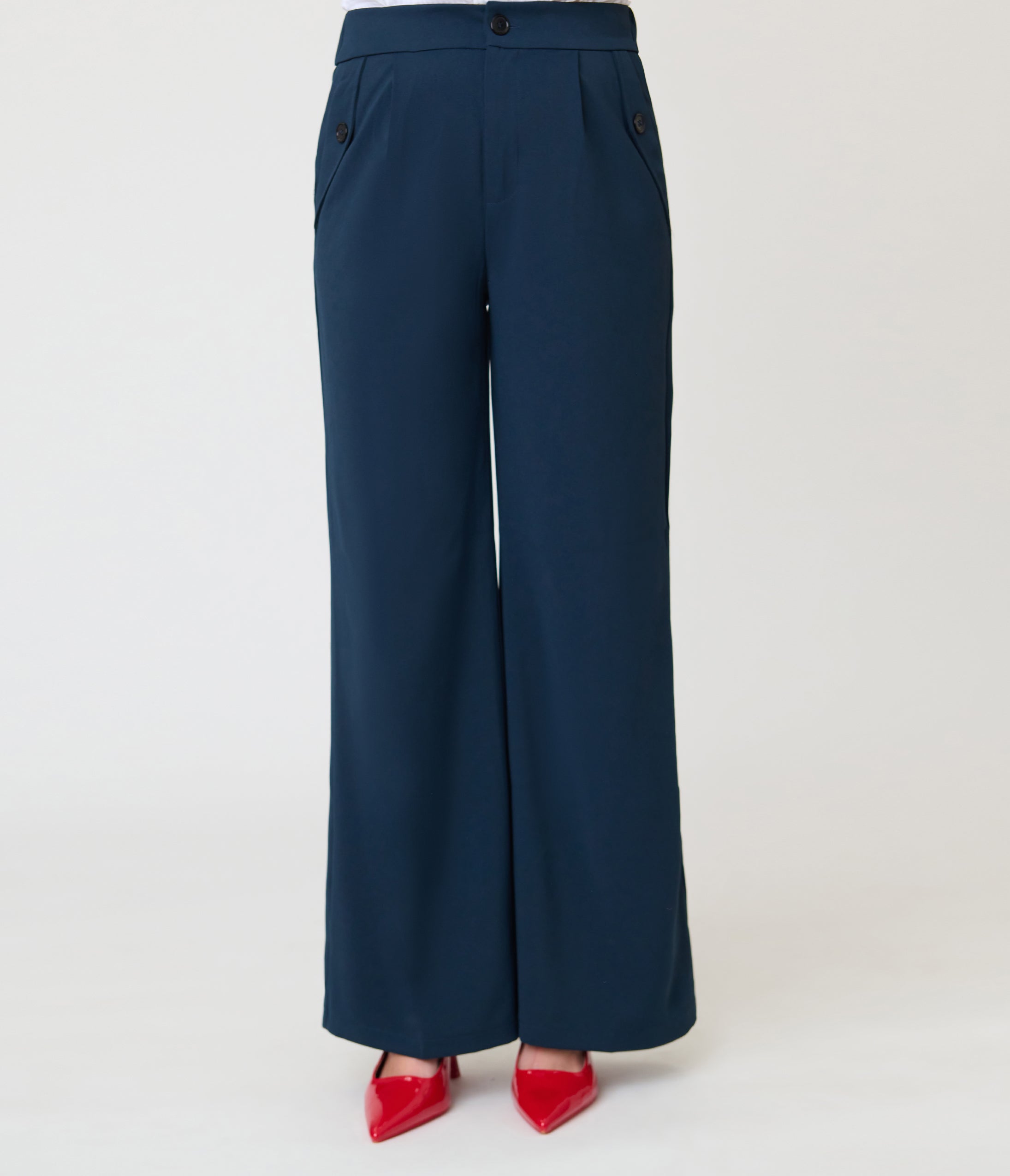 Navy 1950s Wide Leg Trousers