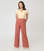 Rust 1950s High-Waisted Wide Leg Trousers