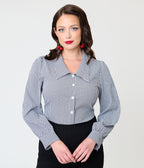 Black & White Gingham 1940s Collared Blouse