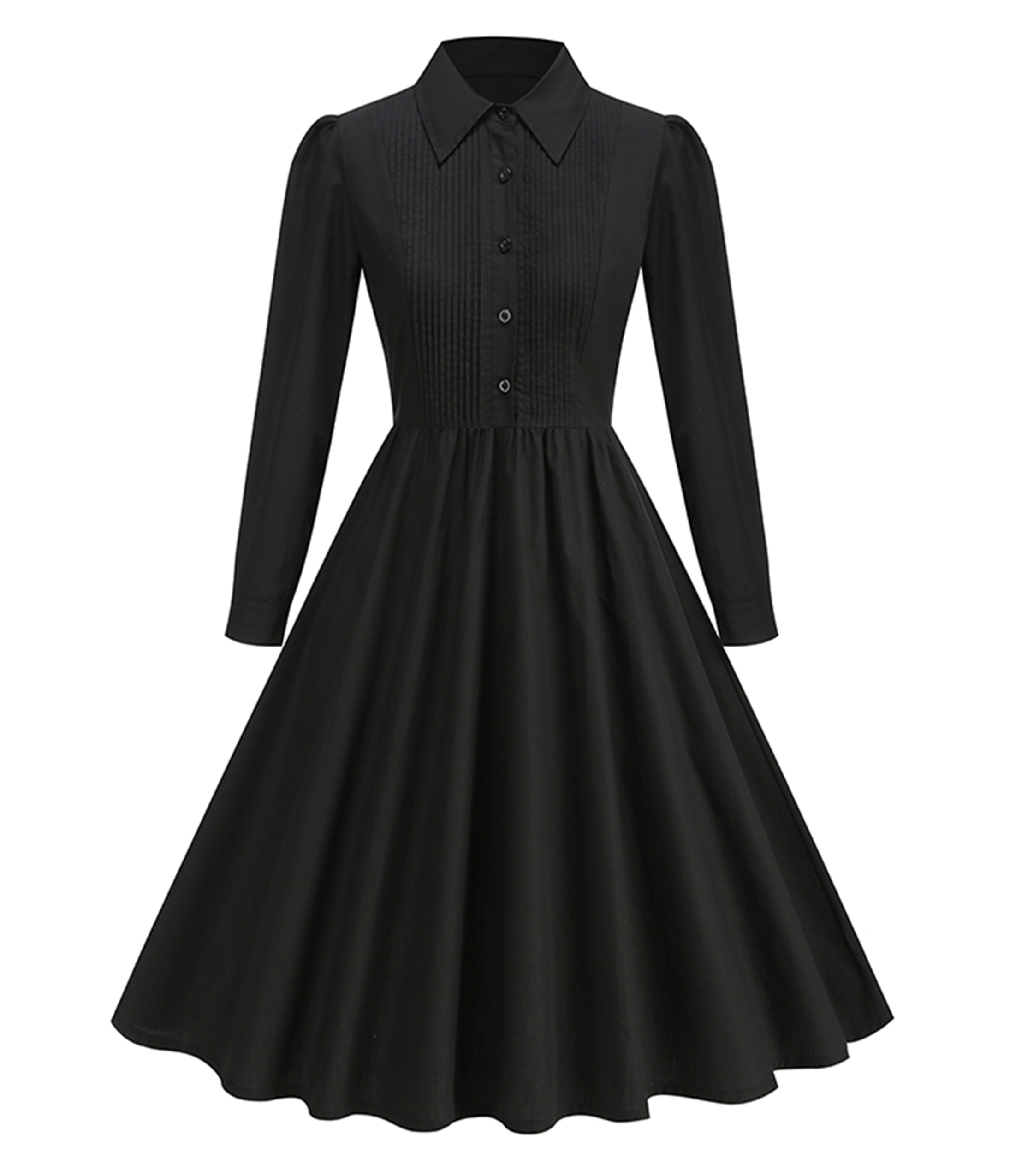 Black Three Quarter Sleeve Shirt Dress - Large