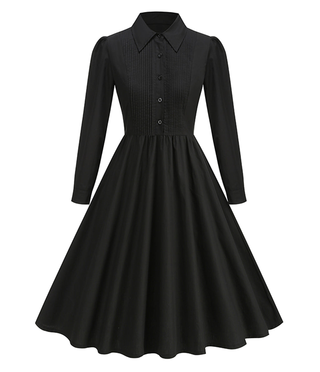 Black Three Quarter Sleeve Shirt Dress
