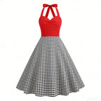Red & Black Gingham Halter Swing Dress