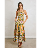Tropical Palm Smocked Maxi Dress