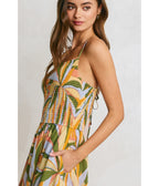 Tropical Palm Smocked Maxi Dress
