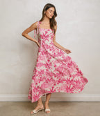 Pink Hibiscus Palm Maxi Dress