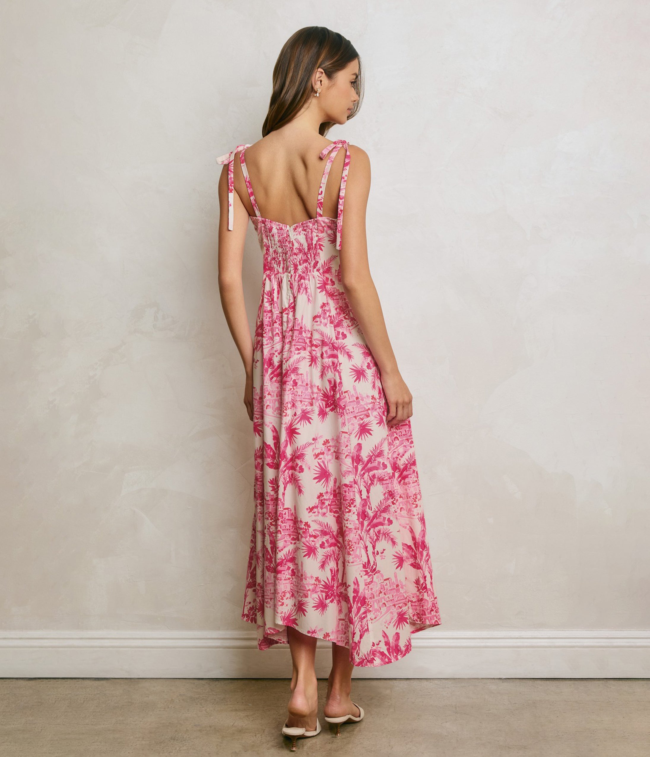 Pink Hibiscus Palm Maxi Dress