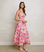 Pink Hibiscus Palm Maxi Dress