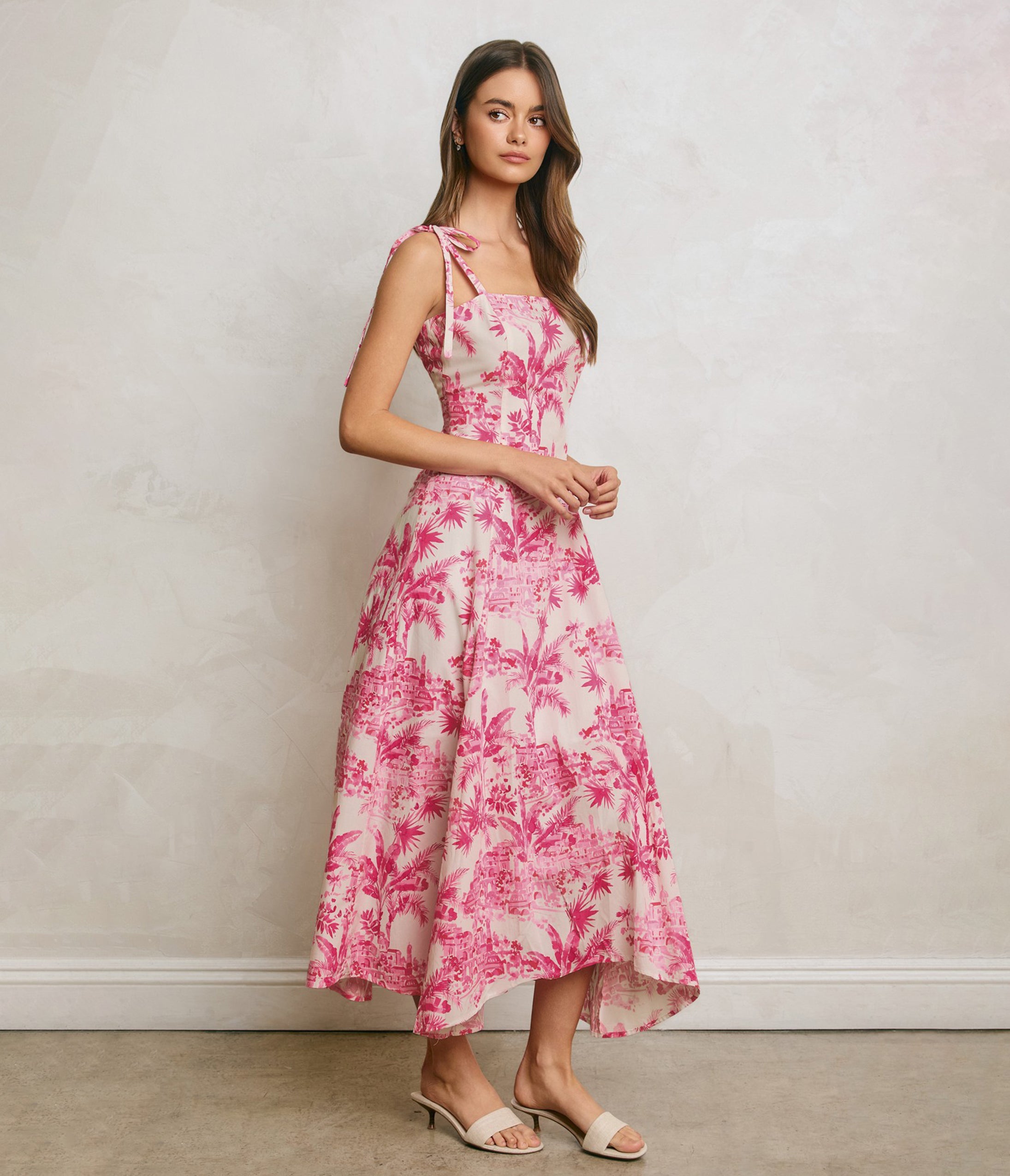 Pink Hibiscus Palm Maxi Dress