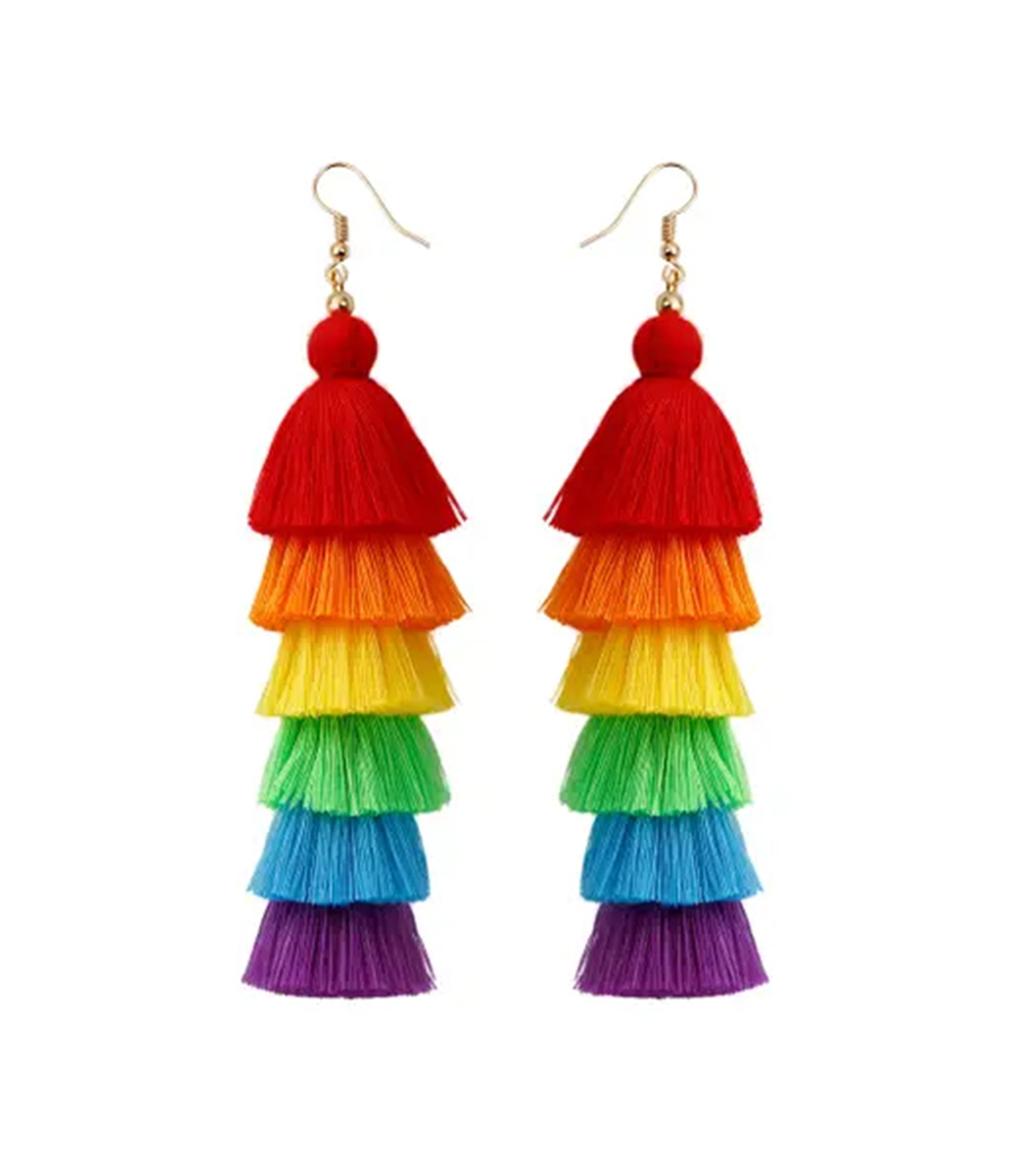Rainbow Tiered Tassel Earrings