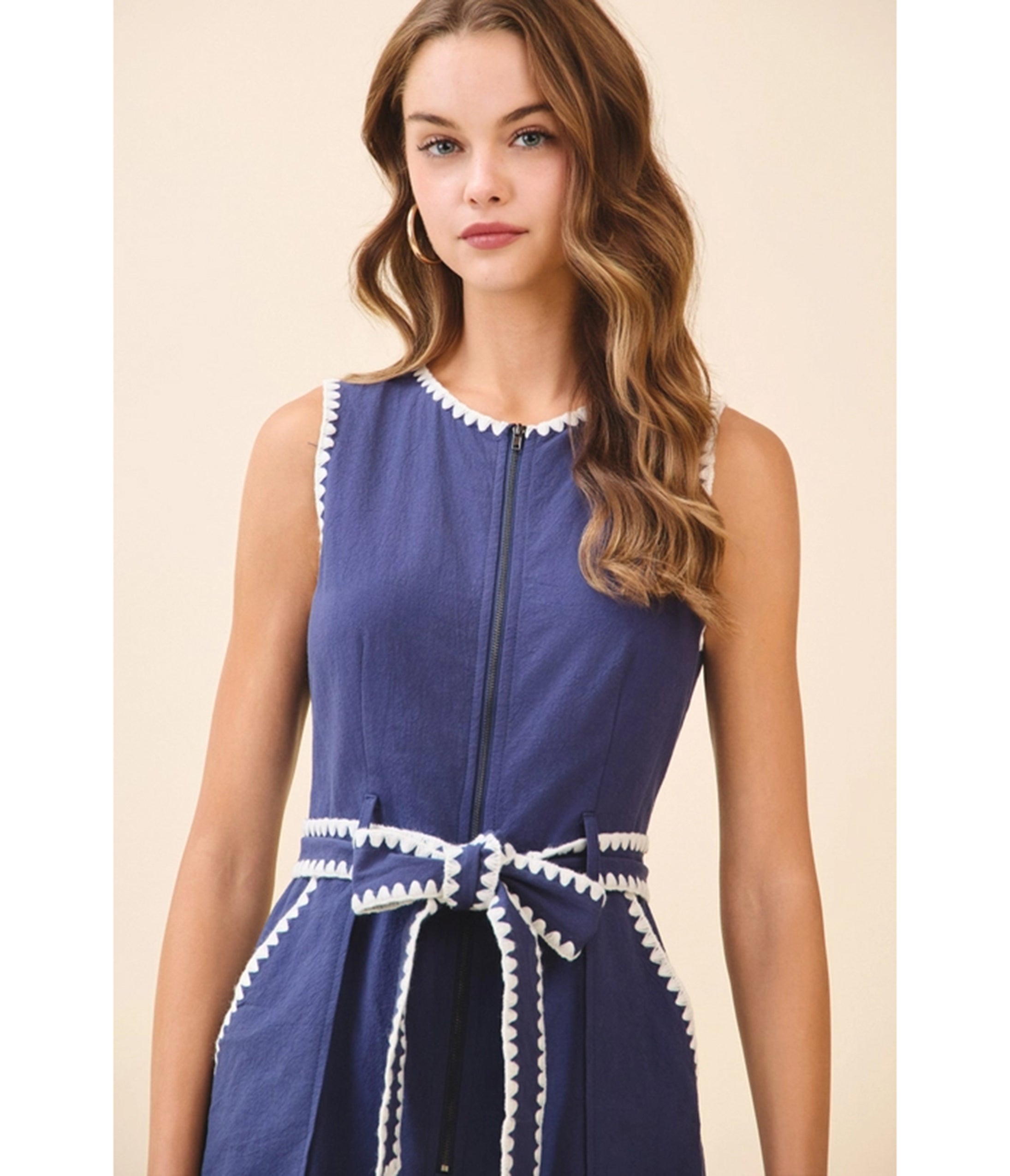 Navy Triangle Embroidery Detail Romper