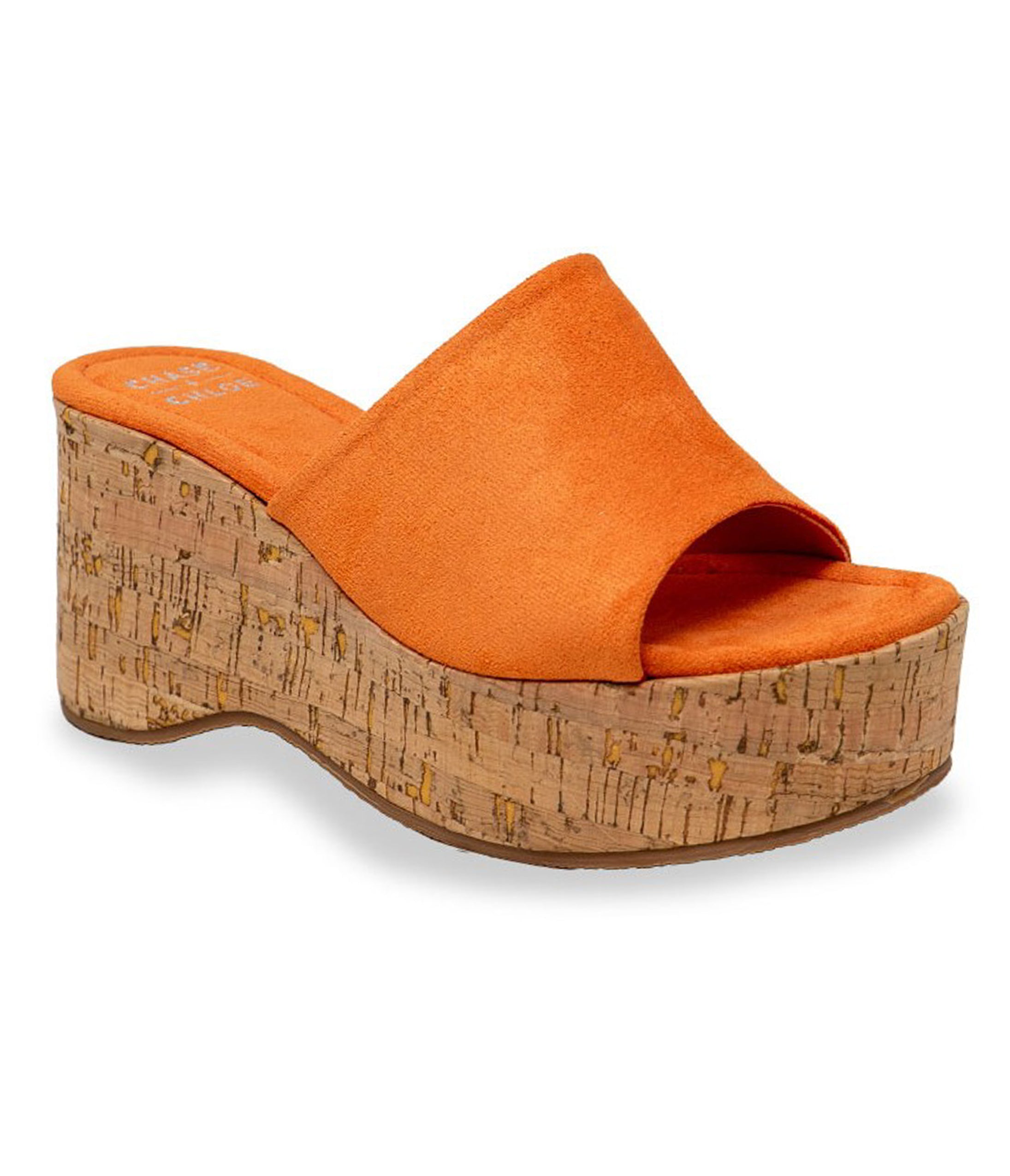 Orange Faux Suede Cork Platform Wedges