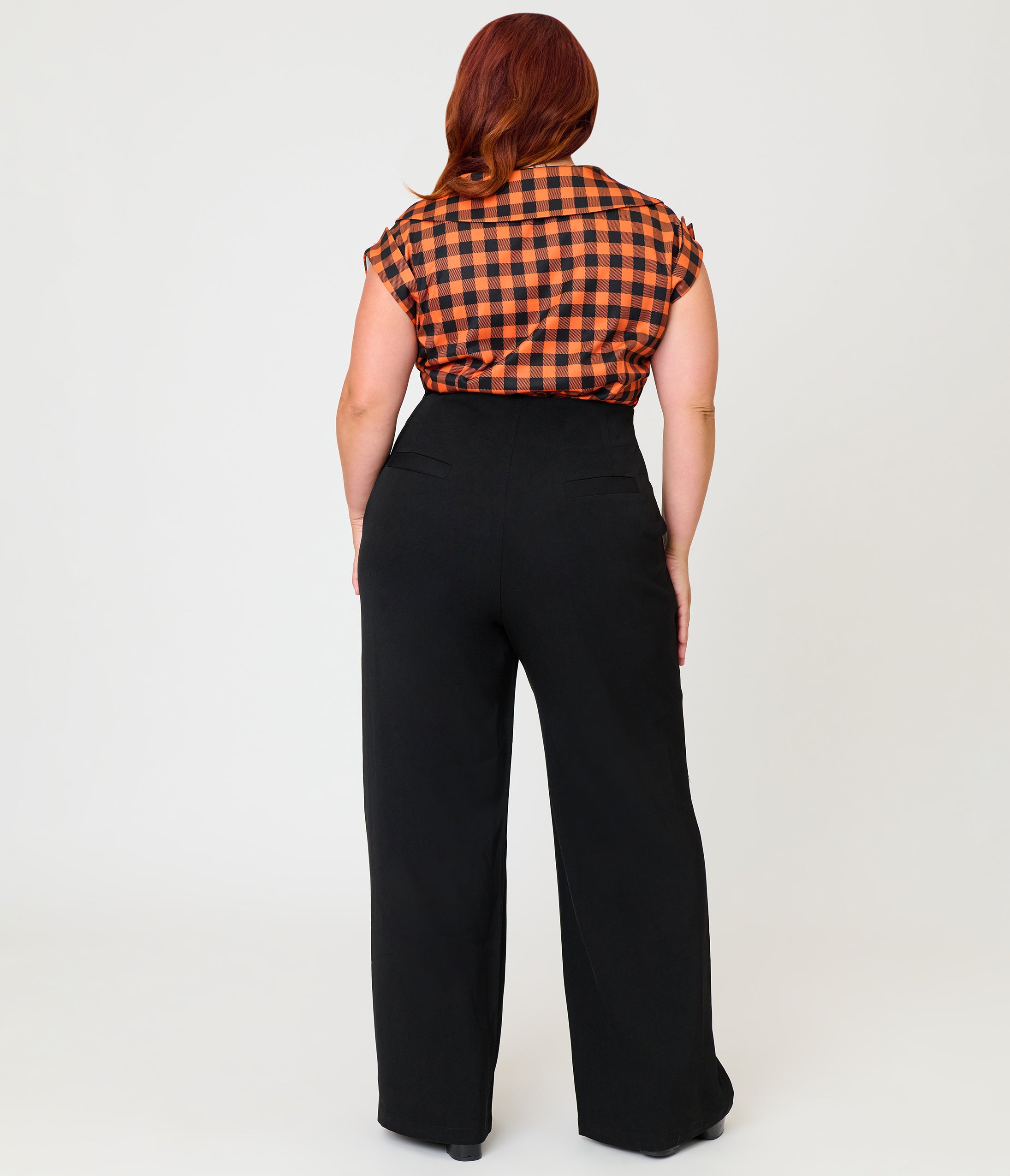 Unique Vintage Plus Size Black Lace Up High Waist Trousers