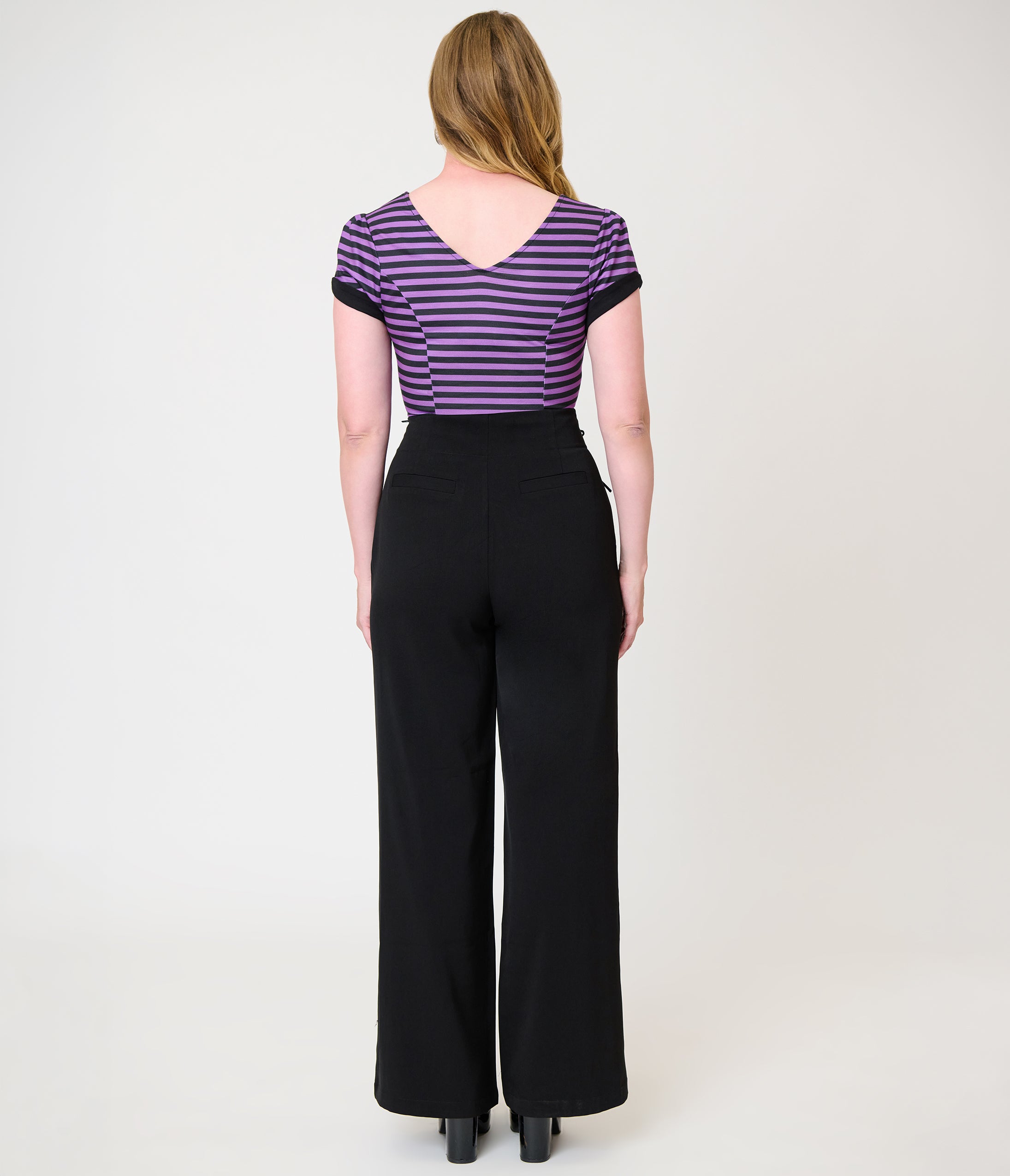 Unique Vintage Black Lace Up High Waist Trousers