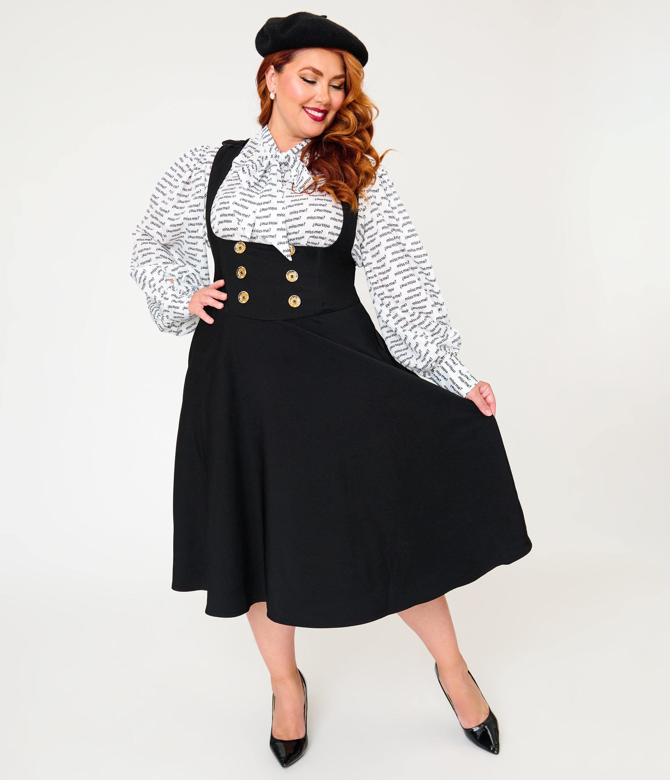 Unique Vintage Plus Size Black Corset Pinafore Skirt