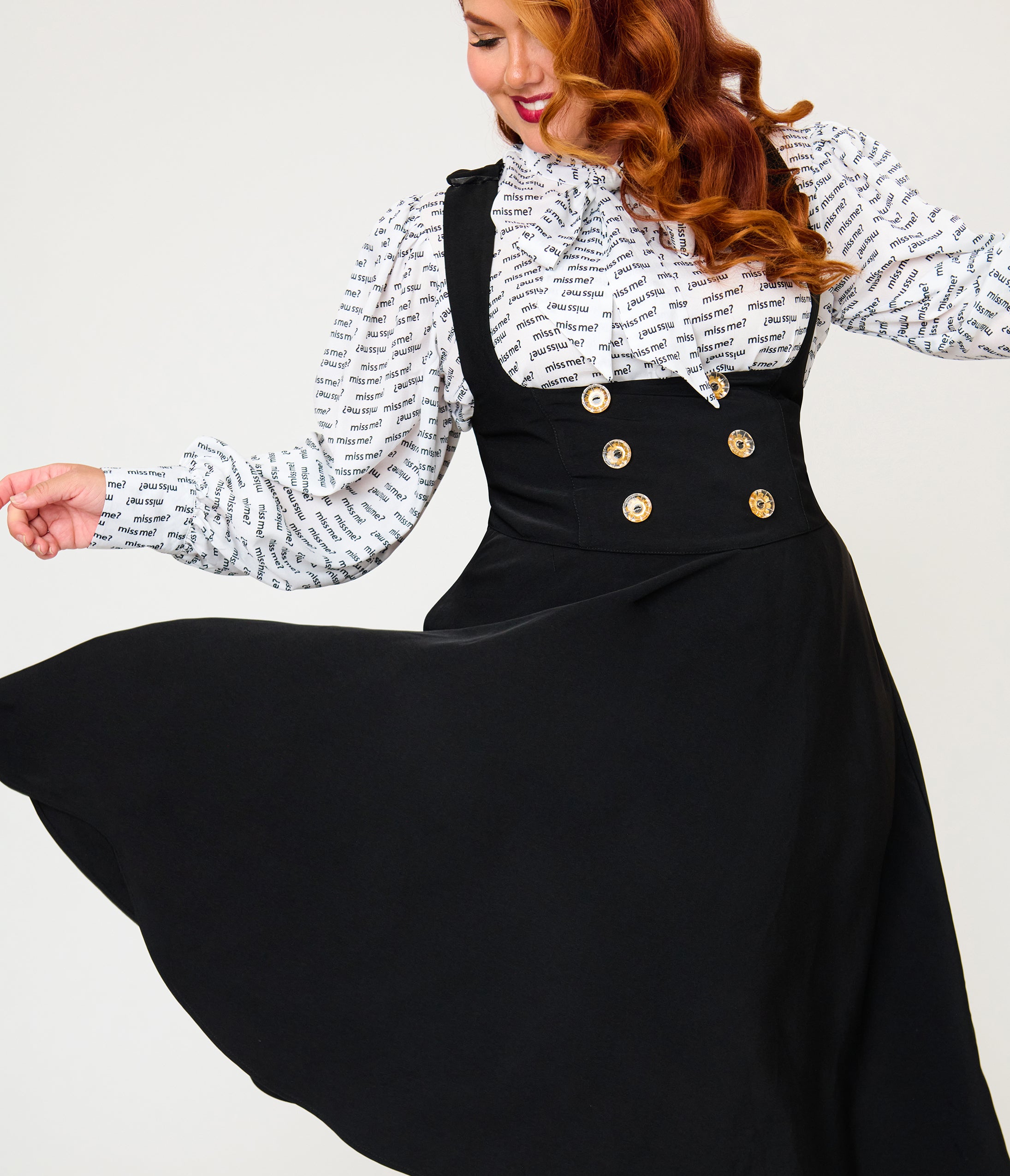 Unique Vintage Plus Size Black Corset Pinafore Skirt
