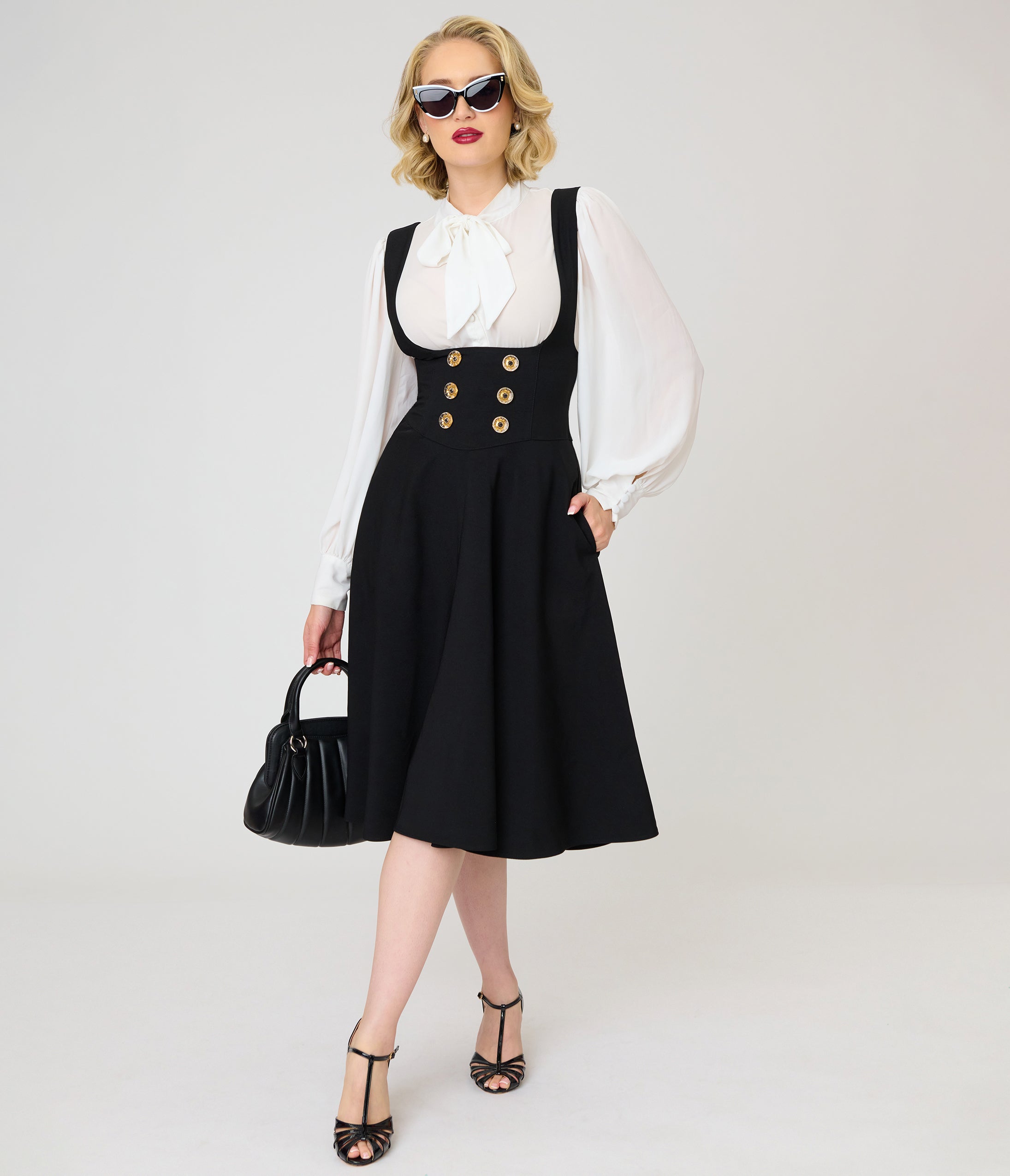 Unique Vintage Black Corset Pinafore Skirt