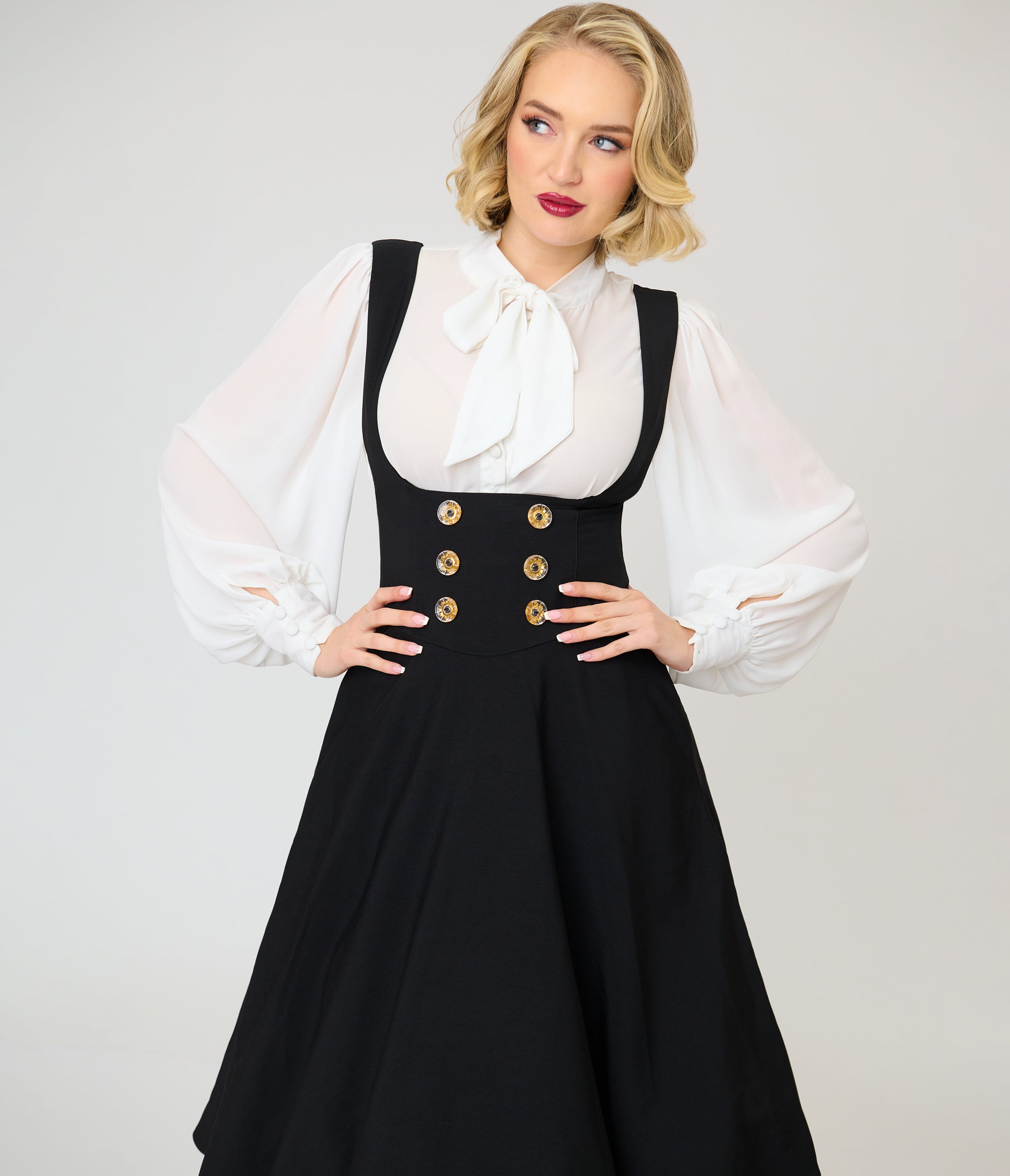 Unique Vintage Black Corset Pinafore Skirt