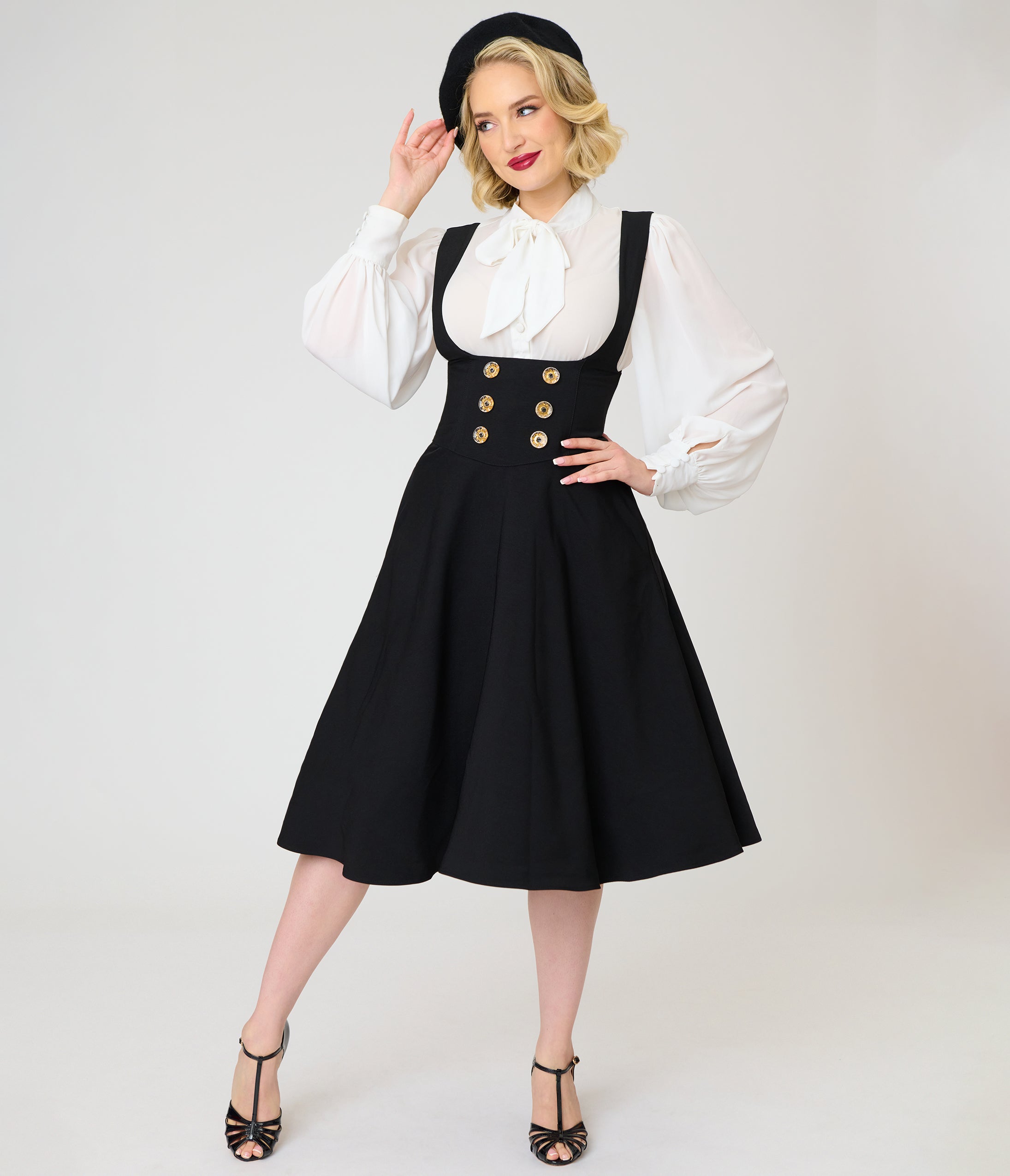 Unique Vintage Black Corset Pinafore Skirt