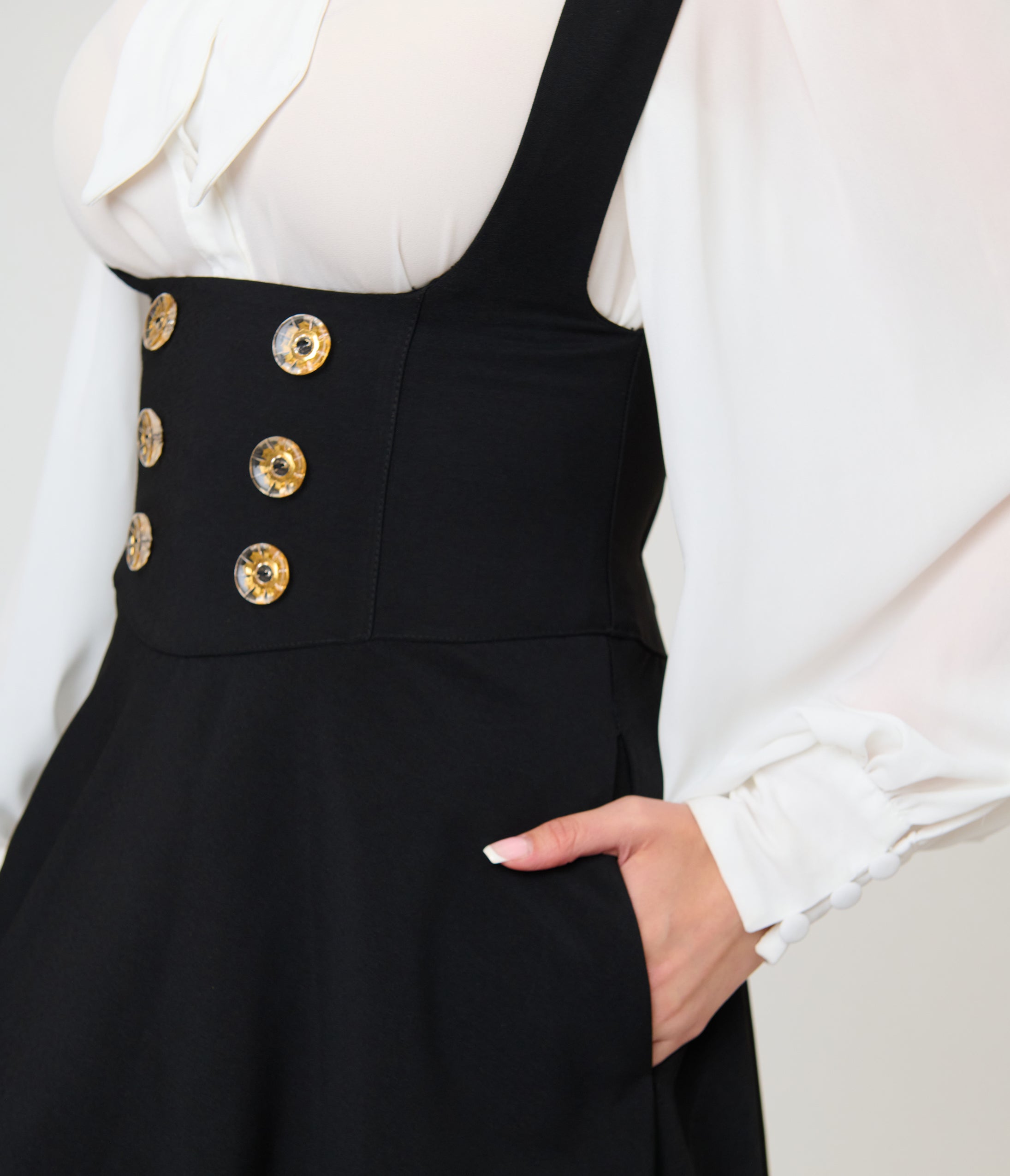Unique Vintage Black Corset Pinafore Skirt