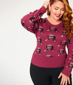 Annabelle x Unique Vintage Plus Size Burgundy Annabelle Long Sleeve Sweater