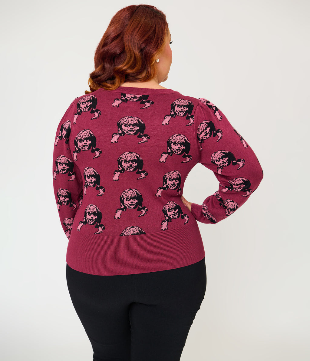 Annabelle x Unique Vintage Plus Size Burgundy Annabelle Long Sleeve Sweater