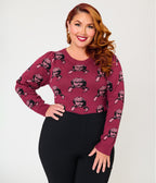 Annabelle x Unique Vintage Plus Size Burgundy Annabelle Long Sleeve Sweater