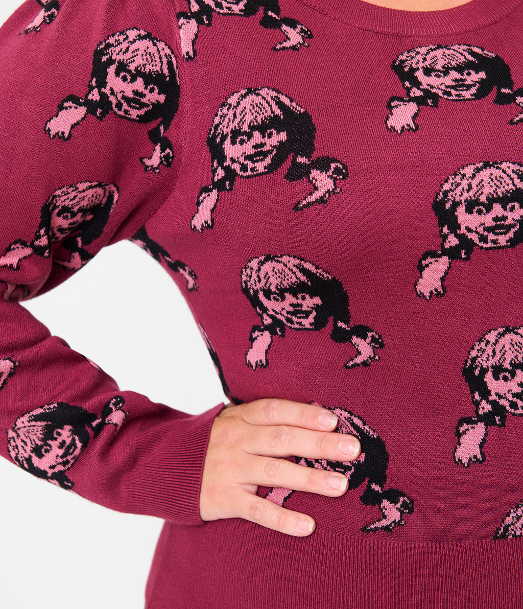 Annabelle x Unique Vintage Plus Size Burgundy Annabelle Long Sleeve Sweater