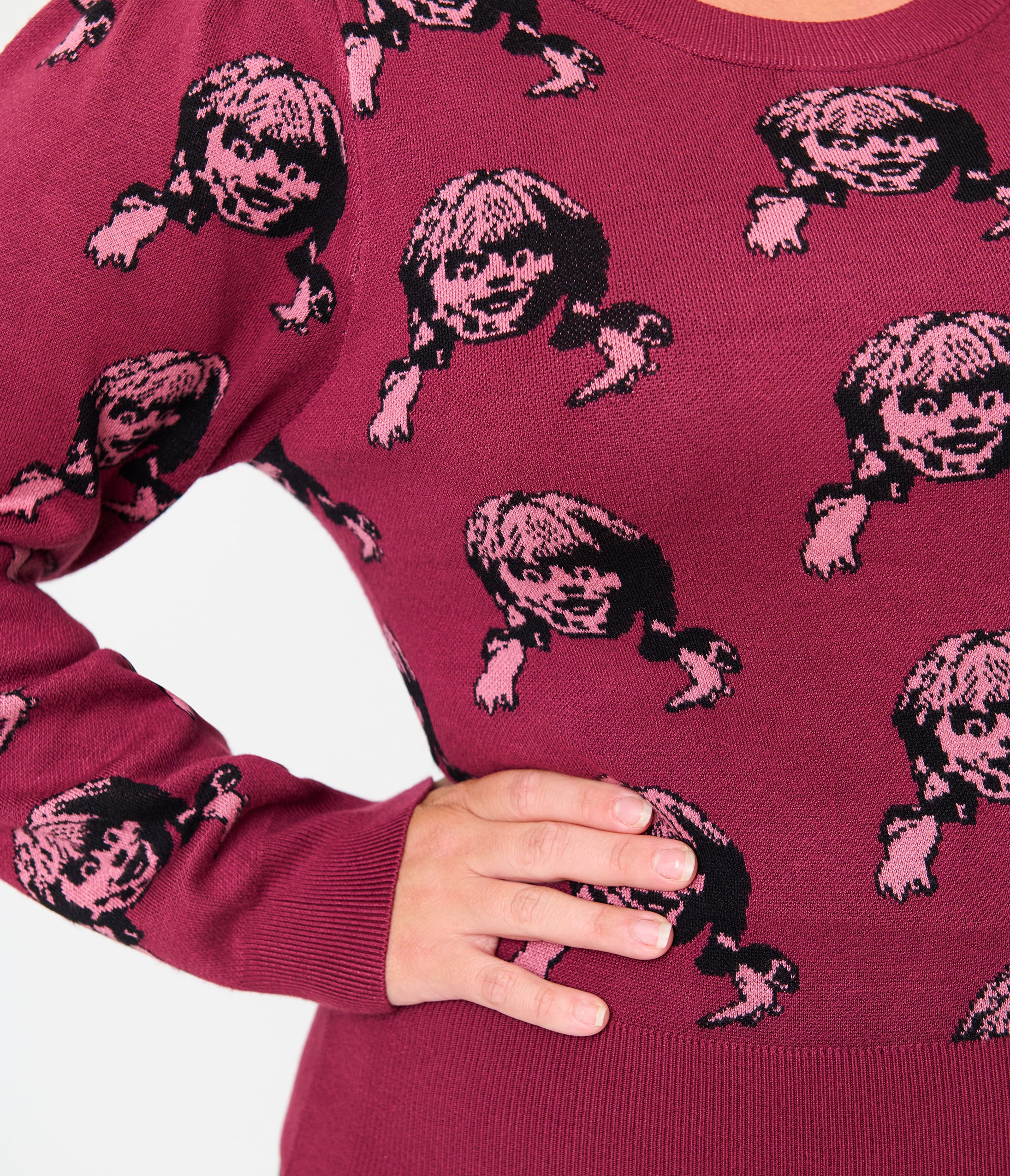 Annabelle x Unique Vintage Plus Size Burgundy Annabelle Long Sleeve Sweater