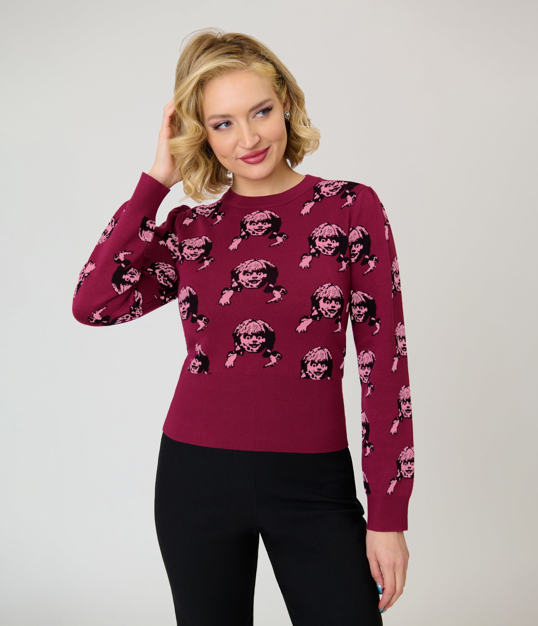 Annabelle x Unique Vintage Burgundy Annabelle Long Sleeve Sweater