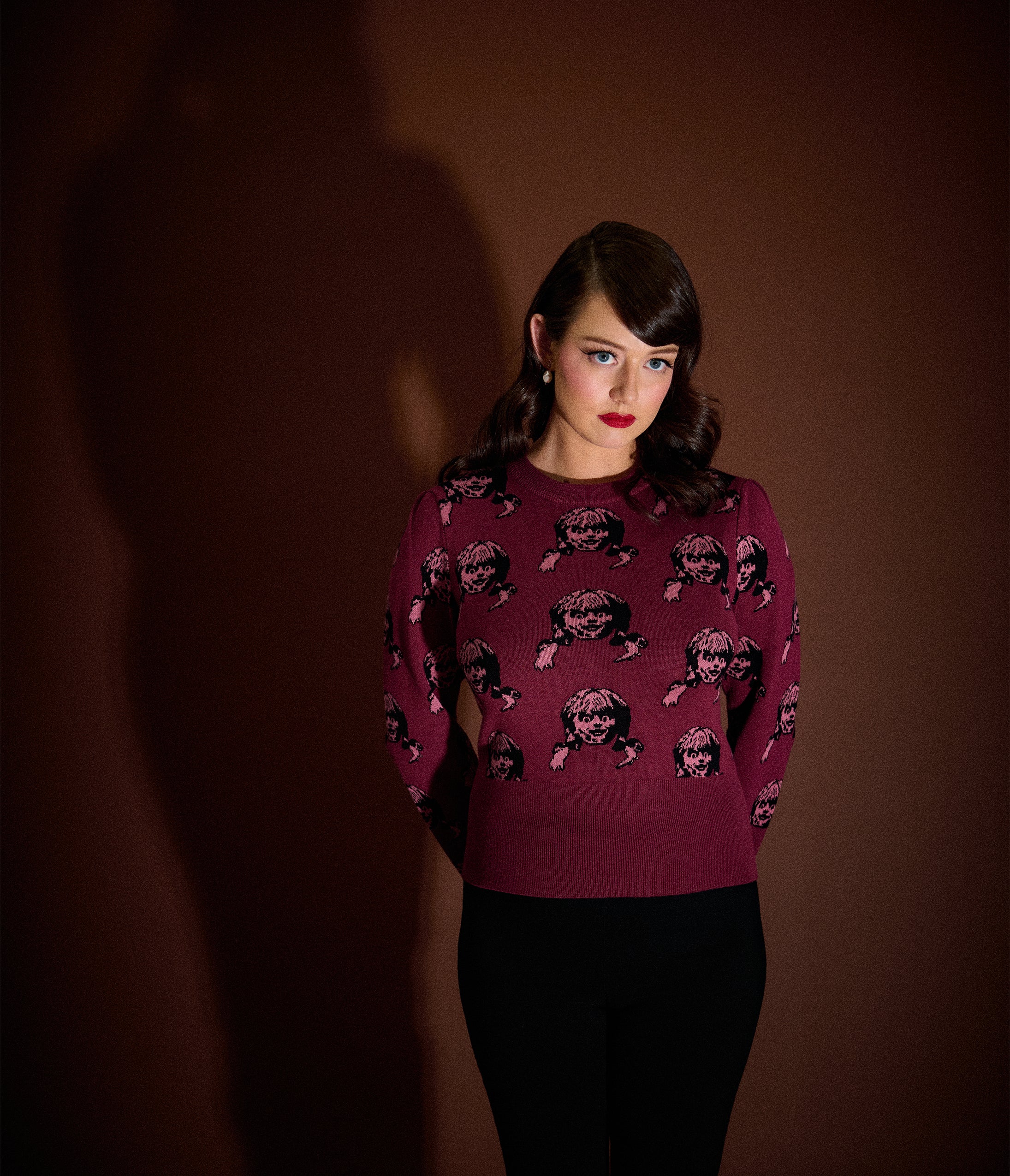 Annabelle x Unique Vintage Burgundy Annabelle Long Sleeve Sweater