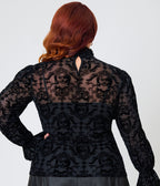 Annabelle x Unique Vintage Plus Size Black Annabelle Flocked Donna Blouse